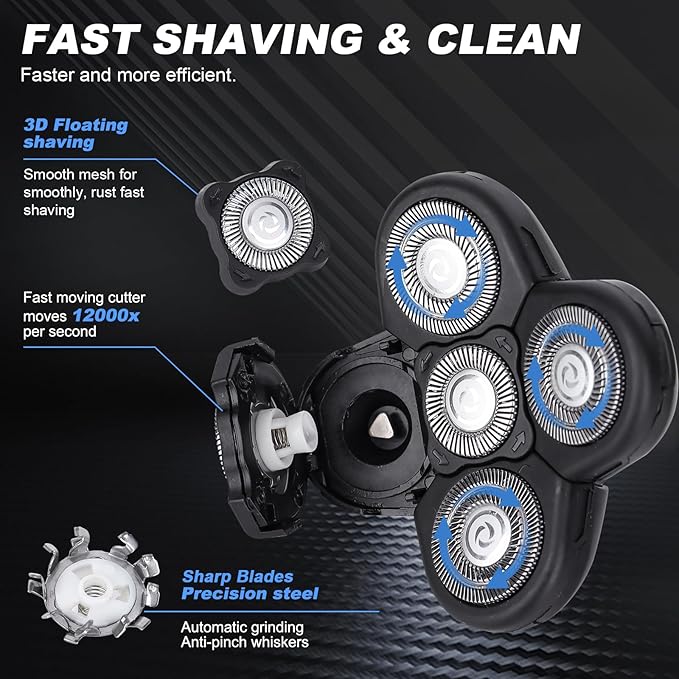 5D Blades Shaver Replacement Heads,Head Electric Razor Shaving Compatible with Frbid Replacement Blades Shaver kit for Bald Men with 3 Cleaning Brush, 3 Pack by Plantarecover