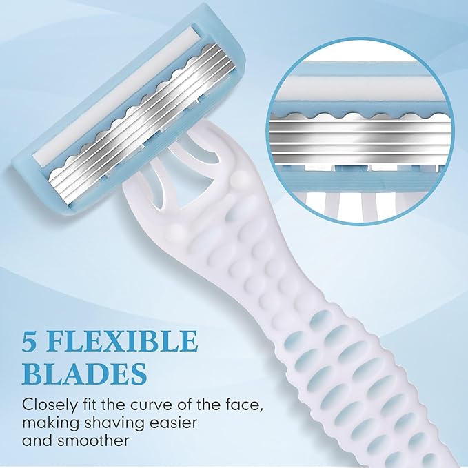 24 Pcs Women Disposable Razors Bulk 5 Blade for Sensitive Skin Individually Packaged Shaving Razors for Hotel Spa Travel Daily