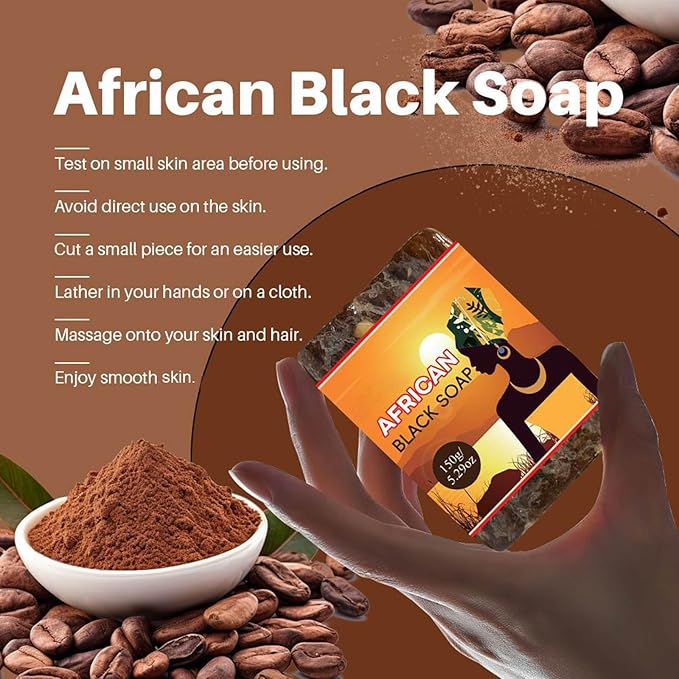 Organic African Black Soap Bar, Natural Black African Soap Bar, Raw Body Exfoliator and Facial Cleanser, Face Body Wash, Fresh Daily Bath Soap for Men Women