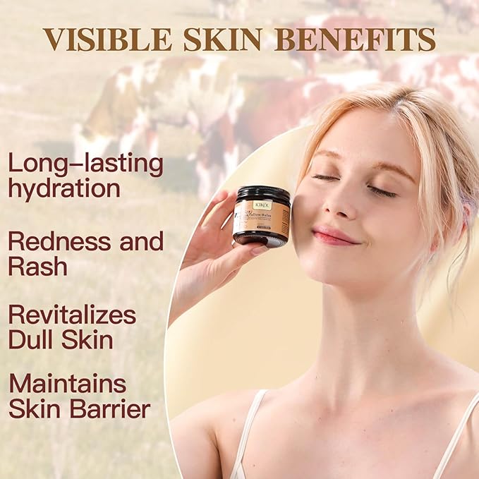 Beef Tallow Honey Balm, Grass-Fed Tallow Moisturizer for Face and Body, Deep Hydration Cream with White Tea Scent, Handmade Natural Skin Nourishment, 2.1 oz