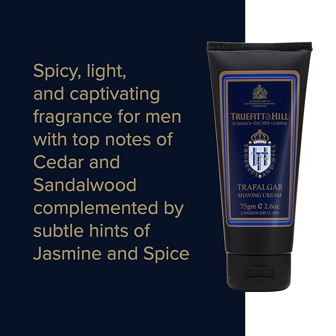 Truefitt & Hill Shaving Cream Tube - Trafalgar - Premium Glycerin-Based Lather, Smooth Glide, and Hydration for a Luxurious Shave - 2.65 oz