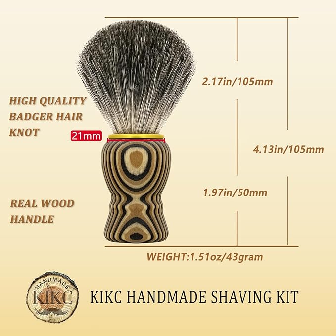 Hand Crafted Pure Badger Shaving Brush for Wet Shave, Soft Bristle, Art Annual Ring Wood Handle, Best Gift for Bearded Man