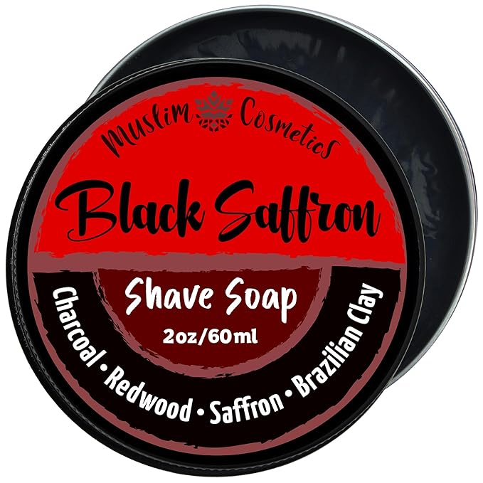 Charcoal Shave soap | Redwood & Saffron | Mens Natural solid shaving cream | Moisturizing | Oat Protein || Made in Canada - Muslim Cosmetics - Black Saffron (2oz TIN)