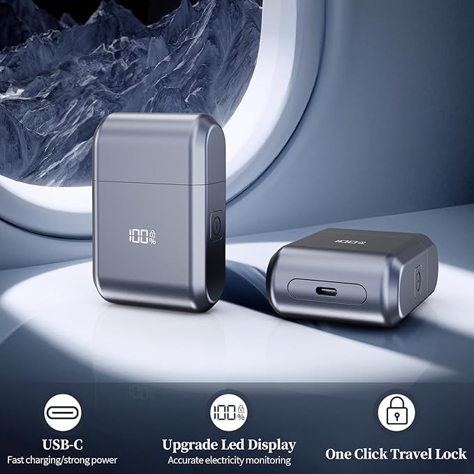 Mini Electric Foil Shaver for Men - Portable Travel Electric Razor for Face, IPX7 Waterproof, USB-C Rechargeable, LED Display, 3 Floating Blades, Wet/Dry for Travel & Home