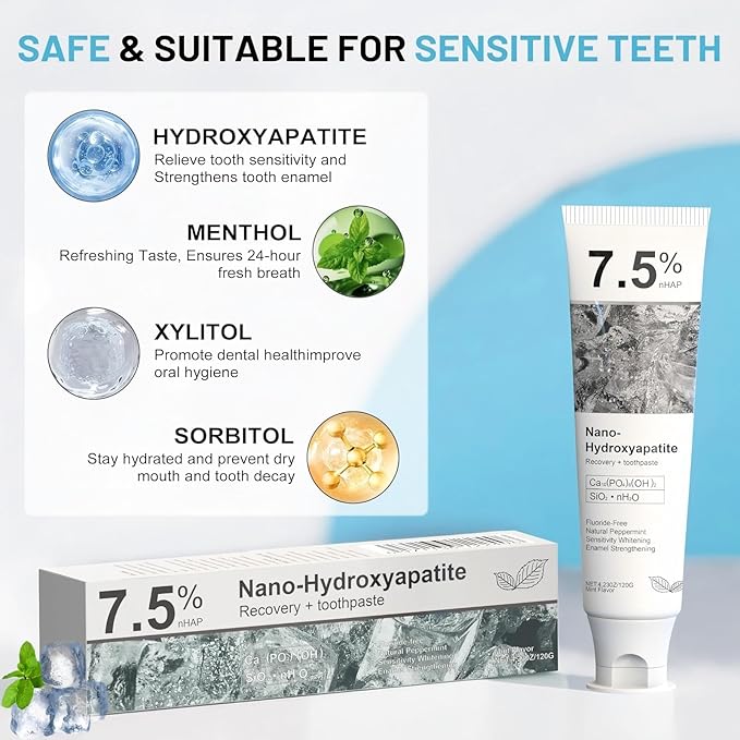 7.5% Hydroxyapatite Toothpaste, 7.5% Hydroxyapatite Toothpaste for Advanced Enamel Protection, Appropriate for Sensitive Teeth, Gentle and Effective Formula, Fresh Mint (2)