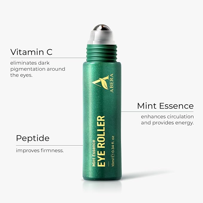 Abera Eye Roller & Essence for Men – Day & Night Treatment for Puffy Eyes & Dark Circles – Under Eye Bags Treatment with Cooling Mint Roller + Anti-Aging Serum