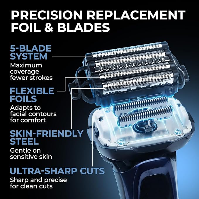 Replacement Blades and Foil for Panasonic ARC5 5-Blade Shavers, Compatible with WES9032P ES9032 ES9034 ES9036 ES9038, Fits Models ES-LV61, ES-LV65, ES-LV67, ES-LV95, ES-LV97 (+ 1 Cleaning Brush)