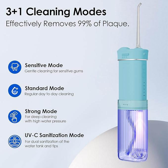 Portable Mini Water Flosser 225ML Long-Lasting Endurance Travel Cordless Oral Irrigator for Gum Care/Implants/Braces (Green(8Tips))