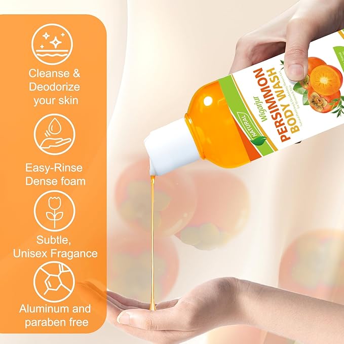 Persimmon Body Wash for Strong Body Odor, Nonenal Eliminator Purifying & Deodorizing with Natural Persimmon & Green Tea Extracts
