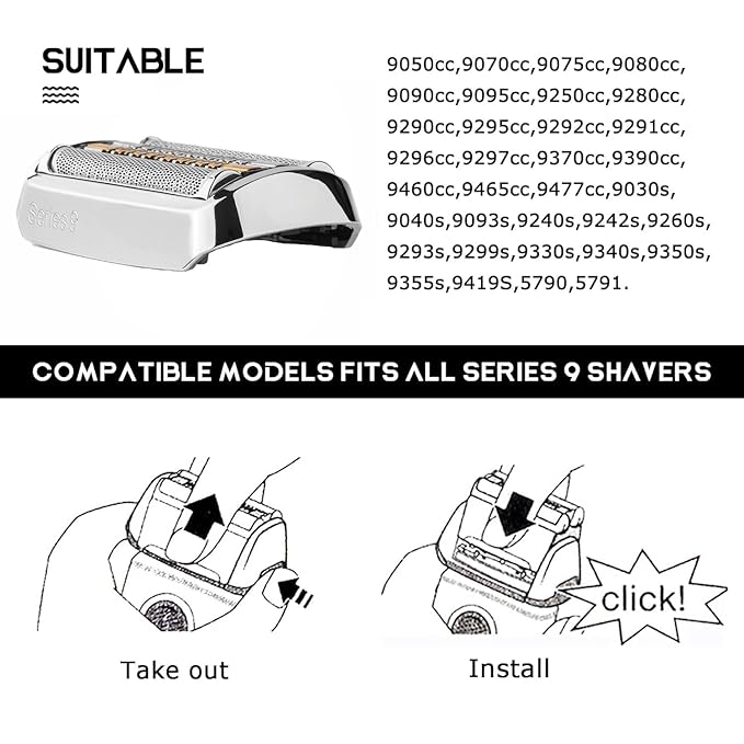 92S - Series 9 Electric Shaver Replacement Head Compatible with Braun S9 Sport Replacement Head,92S Foil Blades for All Series 9 Shavers 9290cc, 9291cc, 9370cc, 9293s, 9385cc, 9390cc, 9330s, 9296cc