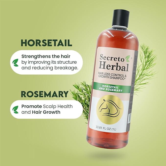 Secreto Herbal Hair Growth Shampoo - Horsetail & Rosemary Routine Shampoo for Revitalized Hair - Secreto Herbal cola de caballo y romero 33.81 fl oz