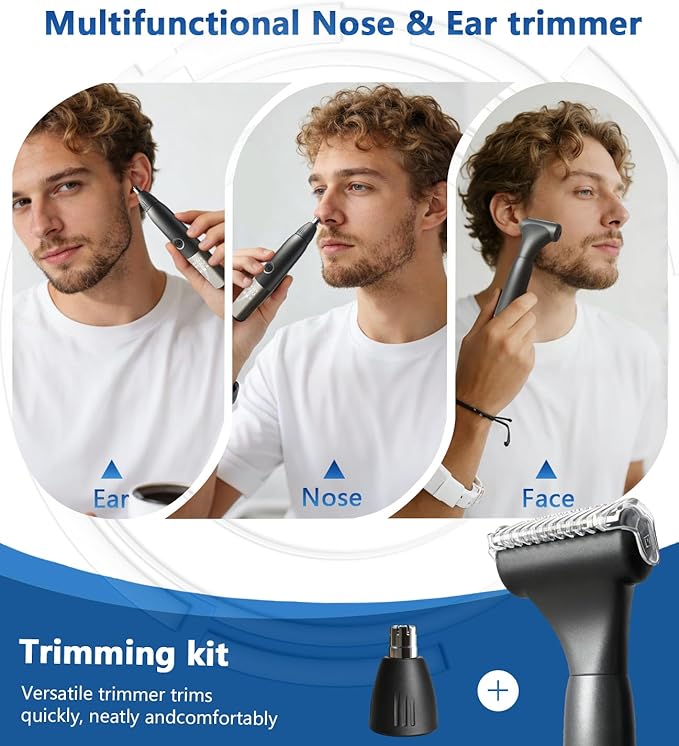 2026 New Upgrade Men's Nose and Ear Trimmer with LED Display – Rechargeable Nose Hair Trimmer for Men, Eyebrow and face Trimmer, Powerful Motor & Dual-Edge Blades, Waterproof