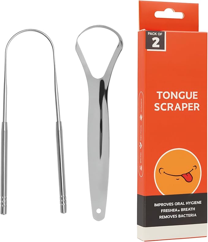 2-Pack Tongue Scaper for Kids and Adults, Reduce Bad Breath, Metal Tongue Scraper, Tongue Cleaner, Tongue Scraper, Tongue Cleaner for Kids and Adults