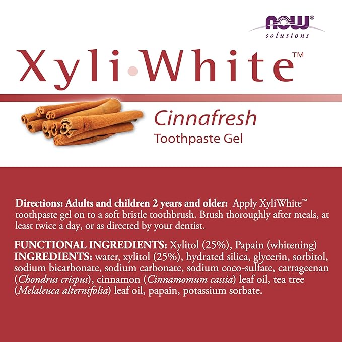 NOW Foods Solutions,Xyliwhite™ Toothpaste Gel,Cinnafresh,Cleanses and Whitens,Clean and Fresh Cinnamon Taste,6.4-Ounce,(Pack of 4)