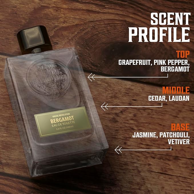 Viking Revolution Bergamot Cologne for Men - Vibrant Mens Cologne Spray Eau de Toilette - Citrus Perfume for Men with Notes of Pink Pepper, Laudan, Jasmine and Patchouli - Gifts for Men 3.5 Fl Oz
