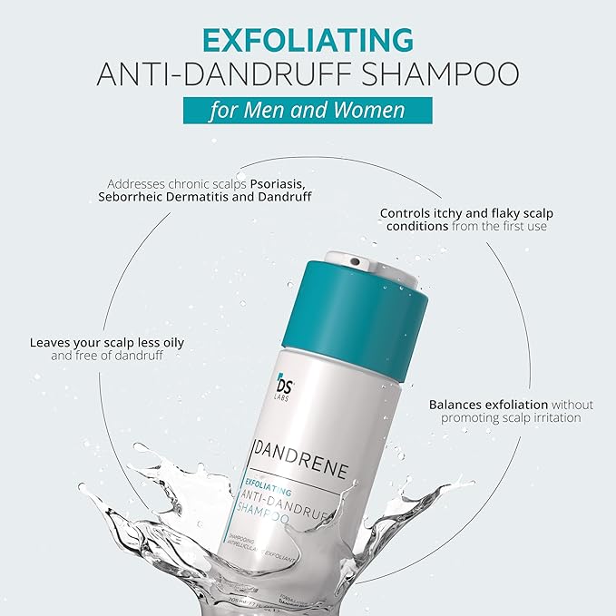 DS Labs Dandrene Dandruff Shampoo, 205mL - for Flaky, Itchy Scalp, Exfoliating Shampoo for Dry Scalp, Seborrheic Dermatitis & Scalp Psoriasis, Color Safe, Sulfate Free, With Nanosome Technology