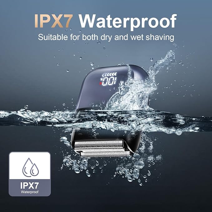 Electric Foil Shaver for Men:Triple Floating Blade Electric Razor for Face & Beard - IPX7 Waterproof Cordless Shaver with LED Display, USB-C Fast Charge & Travel Lock-Dark