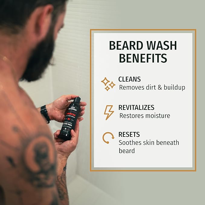 Live Bearded Beard Wash, 8 fl oz - Water-Based Face Cleanser with All-Natural Ingredients for a Gentle, Deep Clean - Made in the USA | Forge Scent - Hinoki Cypress, Clove, Amber