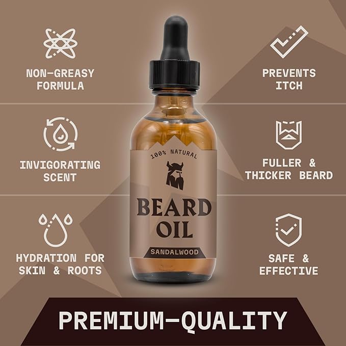 Striking Viking Beard Oil for Men - 2 Fl Oz, Pack of 2, Sandalwood - Nourishing Argan & Jojoba Oil Blend - Soothing Almond & Tea Tree Beard Conditioner - Promotes Fuller Facial Hair Growth
