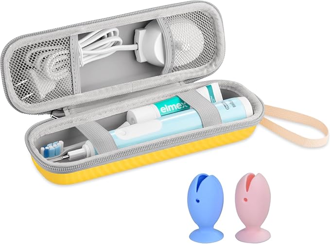 Toothbrush Travel Case for Oral B/Oral-B Pro 1000 1500 5000 7000 7500 9600/ Philips Sonicare 4100 5100 6100 5300 Electric Toothbrush, Portable Hard Protective Storage Bag (Yellow Case and 2 Caps)