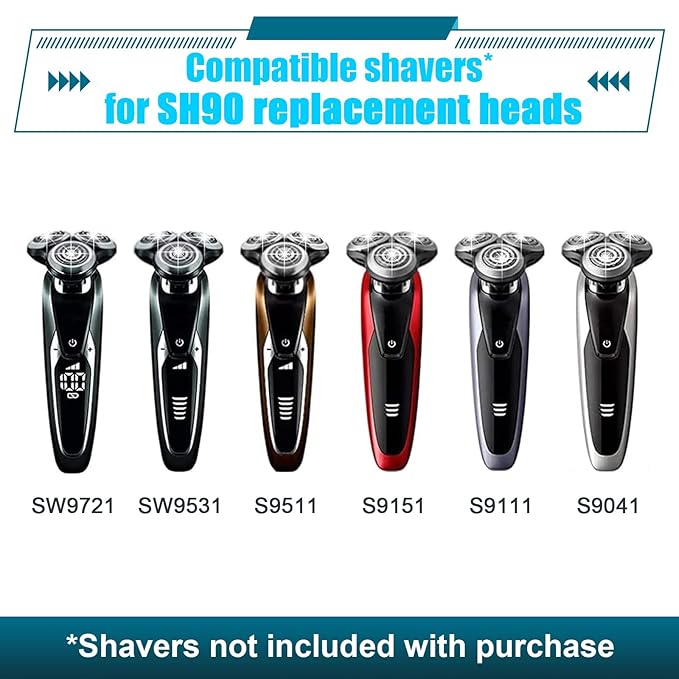9 Pack SH90 Replacement Head Compatible with Philips Norelco Series 9000(S9xxx) /8000(S8xxx) ， Upgraded SH90 Compatibility Double blades for norelco 9000 replacement heads