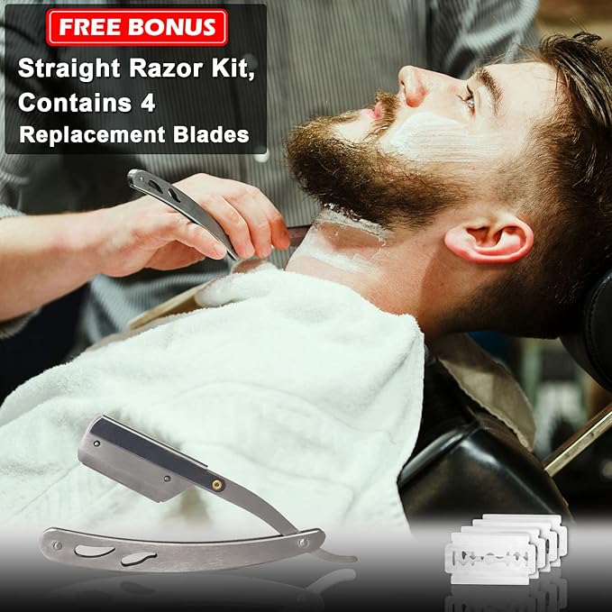 Straight Razor Shaving Kit for Men - 2 Packs Shaving Soap, Straight Edge Razor, Shaving Cream, Brush & Bowl - Unique Gifts Set for Men, Him, Dad - Stocking Stuffers,Father’s Day (Sweat Orange）