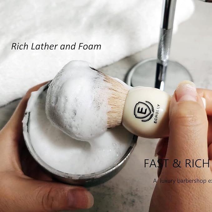 Premium Mens Shaving Brushes by Echolly-NO Shedding Bristle Shaving Brush for Men-Smooth Acrylic Handle Legacy Shave Brush-Rich and Fast Lather Shaving Cream Brush Dad Gifts for Fathers Day