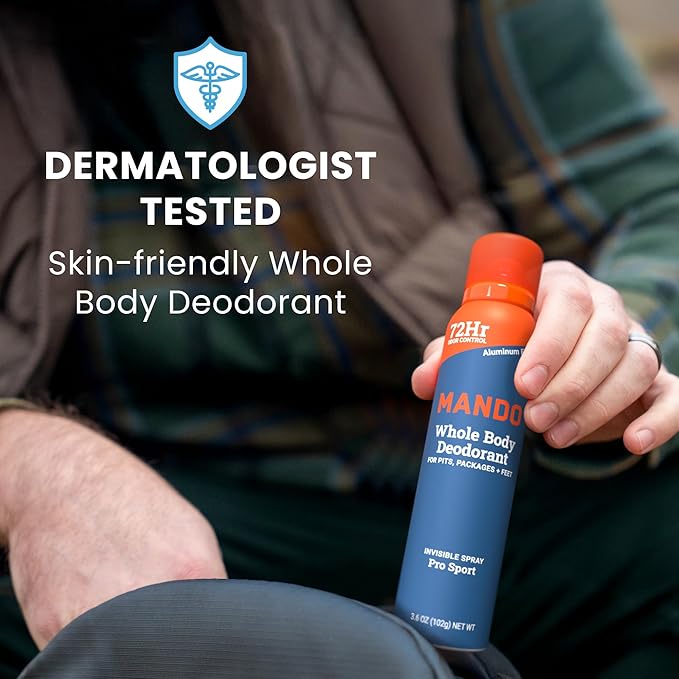 Mando Whole Body Deodorant For Men - Invisible Spray Deodorant - 72 Hour Odor Control - Low Irritation Formula - Aluminum Free, Benzene Free - 3.6 ounce Can - Pro Sport