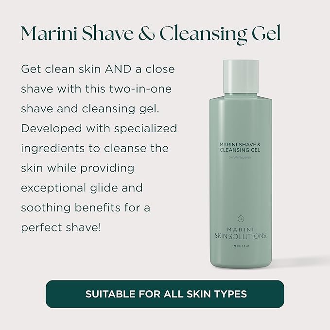 Marini SkinSolutions Shave & Cleansing Gel - Cleanses, Soothes Skin, Increases Glide & Reduces Irritation - Cruelty Free - Made in the USA - 6 fl oz