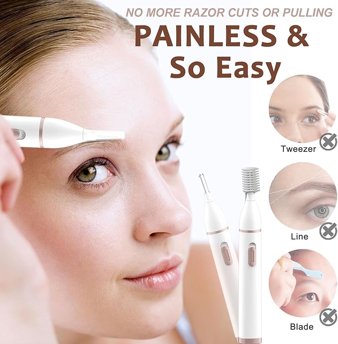 Eyebrow Trimmer Razor for Women - Electric Eye Brow Trim Shaver - Painless Brow Trimming Rechargeable Facial Hair Removal for Eyebrows Chin Peach Fuzz Lips Ear Face Neckline with Comb