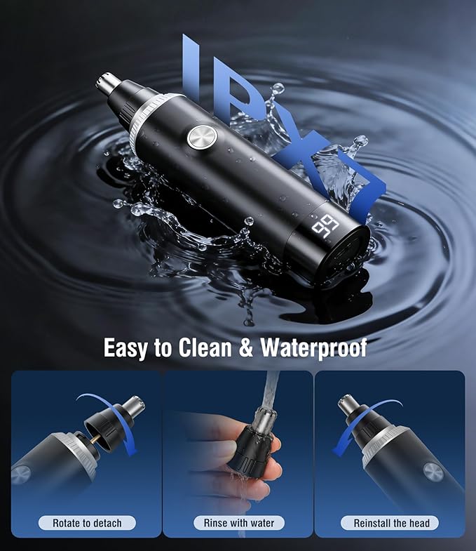 Nose Hair Trimmer for Men, 3-in-1 Professional Painless USB-C Rechargeable Eyebrow & Facial Nose Trimmer for Men Women, LED Display Trimmer with Powerful Motor and Dual-Edge Blades, IPX7 Waterproof