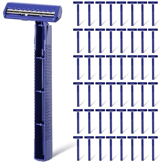 Chumia Twin Blade Razors for Men Stainless Steel Disposable Razors Men Bulk Plastic Shavers Multipurpose Portable Manual Disposable Shavers for Bathing Hotel Travel (50 Pieces)