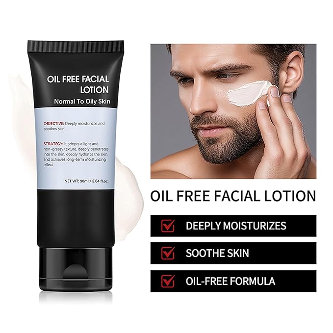 Men's Oil Free Facial Lotion, Men Hydrating Cream Deeply Moisturizes & Soothes Skin, Light & Non-Greasy Texture, Firm & Lift Hydrating Cream, Reduce Fine Lines & Strengthen Skin Barrier
