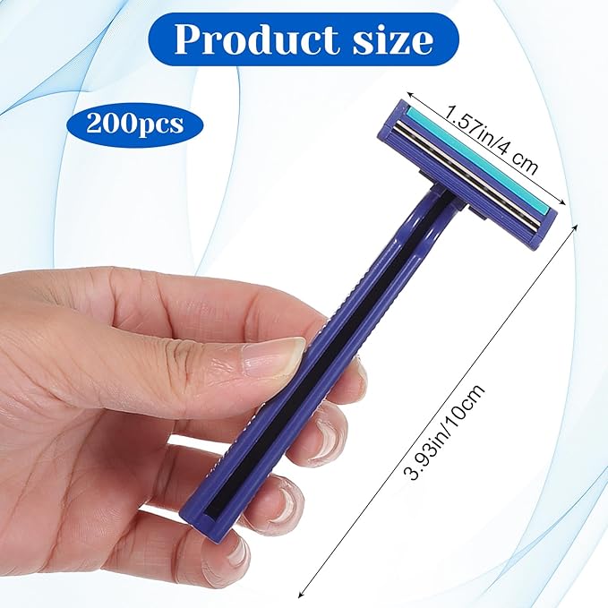 200Pcs Twin Blade Razors for Men, Twin Blade Disposable Razors With Clear Safety Cap, Stainless Steel Disposable Shaver, Multipurpose Portable Manual Shaver for Bathing Hotel Travel