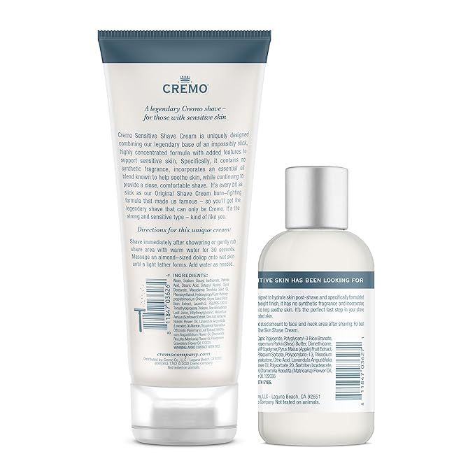 Cremo Barber Grade Pre- and Post Shave Bundle with Sensitive Shave Cream, 6oz and Post Shave Balm, 4oz