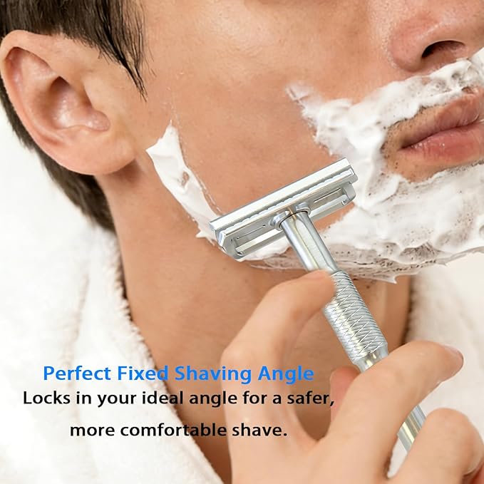 KAMPFE Shaving Razor CNC Aluminum Double Edge Safety Razor Contains 5 Blades.Perfect Fixed Shaving Angle With Superior Blade Rigdity.Mild Type Reusable Single Blade Razors for Men and Women (silvery1)