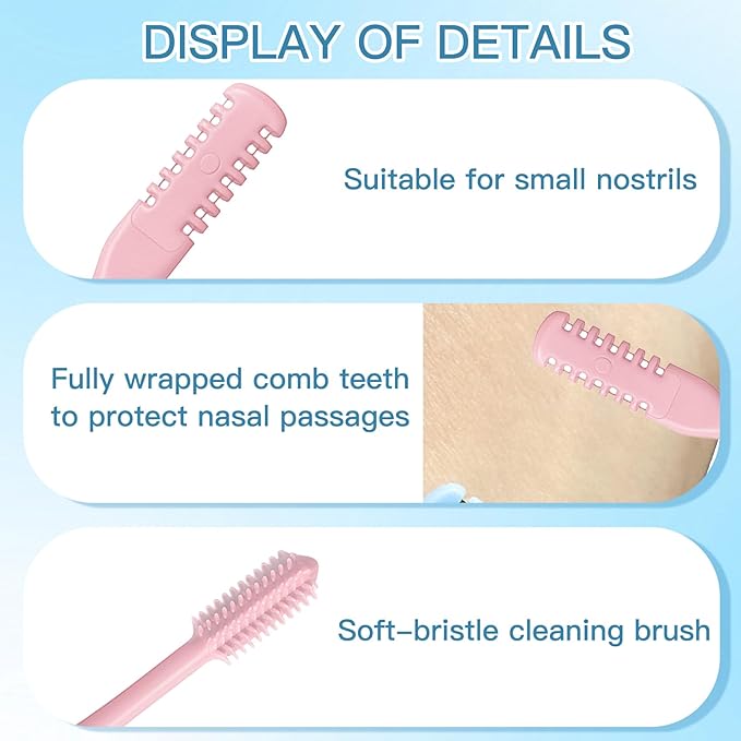 15Pcs 2-in-1 Pink Nasal Hair Cutter,Portable Manual Nostril Hair Remover Christmas Mens Nose Hair Trimmer for Women Gift with Cleaning Brush,Double Sided 360° Rotating Ear Nose Cutter for Men
