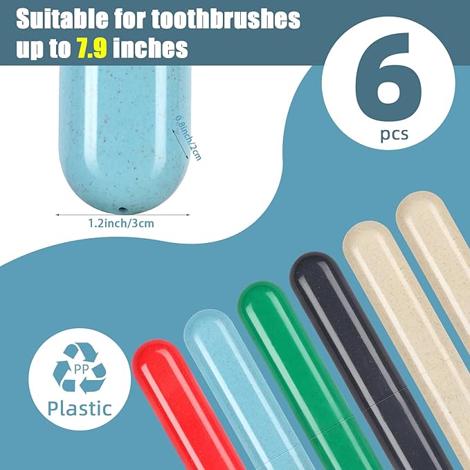 6 Pack Toothbrush Travel Case, Travel Toothbrush Holder, Sanitary Toothbrush Storage, Eco-friendly Toothbrush Protector Covering for Traveling, Business，Camping, Home, School