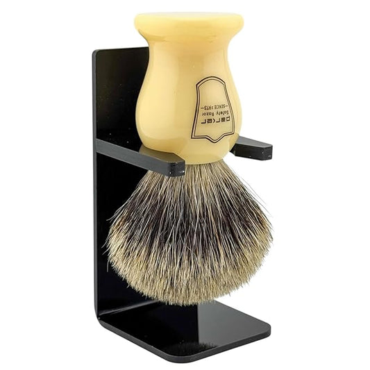 Parker 3-Band Pure Badger Bristle Shaving Brush – Faux Ivory Handle, Classic Wet Shave Brush for Lathering Shaving Soaps & Creams with Bladed Razors