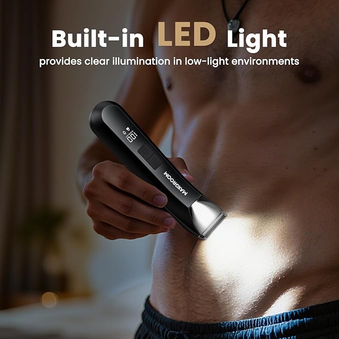 Manscape 3-In1 Body & Pubic Hair Trimmer for Men, IPX7 Waterproof Ball & Groin Shaver with LED Light, Electric Razor with Travel Pouch & USB Rechargeable, Christmas Gifts for Men
