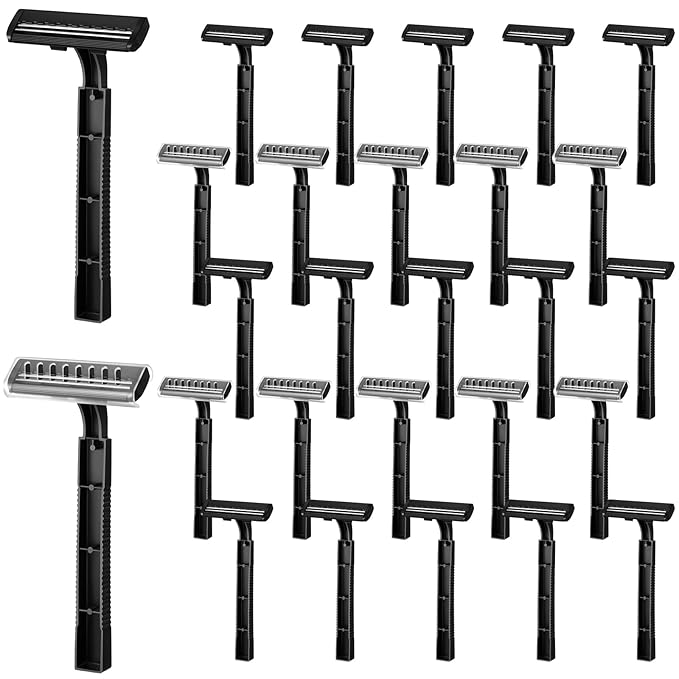 Jutom 25 Pcs Twin Blade Disposable Razors Bulk with Safety Cap Stainless Steel Shaving Razors Bulk Multipurpose Portable for Men Women Bathing Hotel Travel Camping Charity Apartment