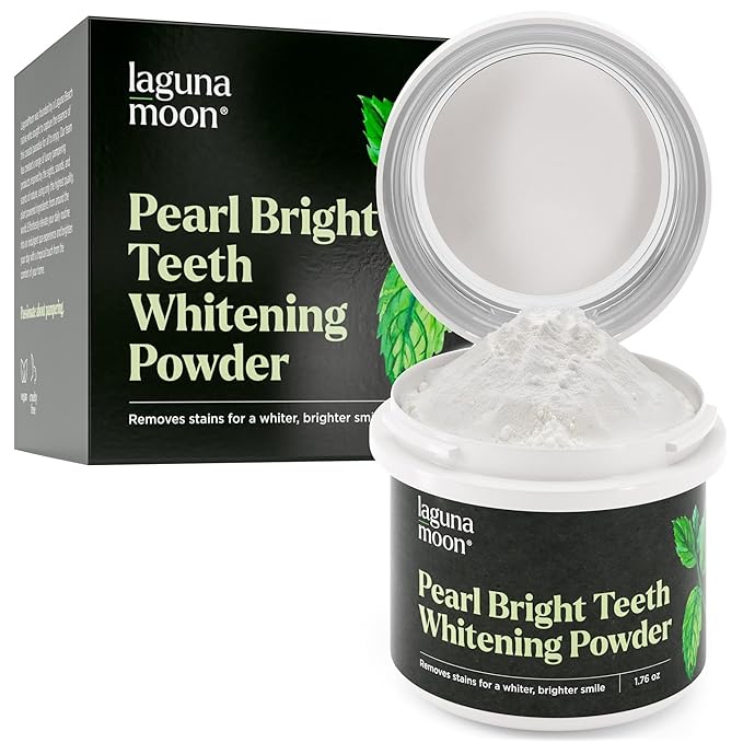 Lagunamoon Teeth Whitening Powder, 50g Bright Pearl Spearmint Flavor - Natural Teeth Whitening, Polish, Stain Remover - Alternative to Toothpaste, Tooth Powder for Sensitive Teeth