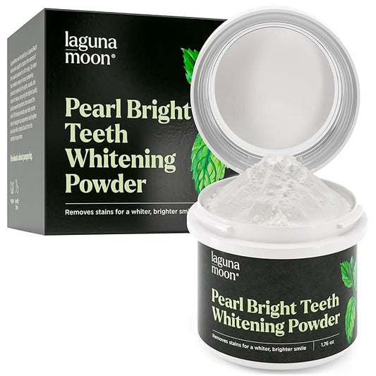 Lagunamoon Teeth Whitening Powder, 50g Bright Pearl Spearmint Flavor - Natural Teeth Whitening, Polish, Stain Remover - Alternative to Toothpaste, Tooth Powder for Sensitive Teeth