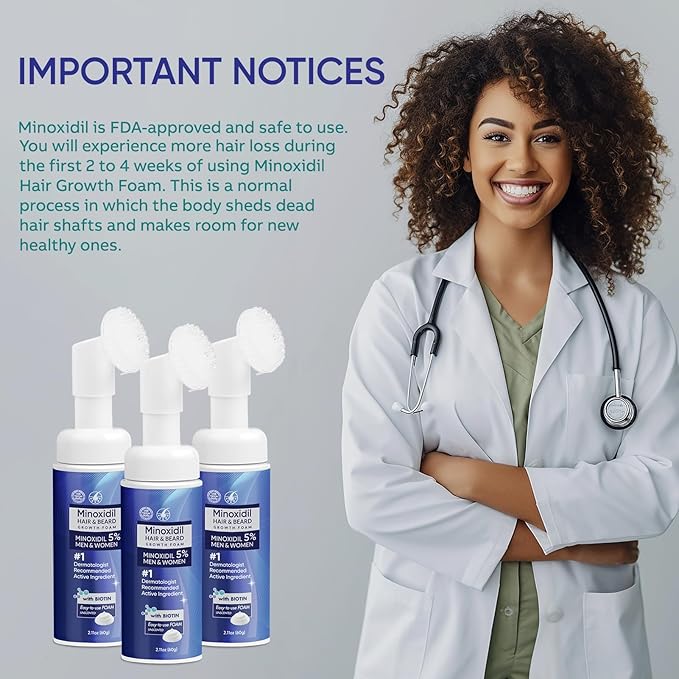 5% Minoxidil Foam for Men & Women, Minoxidil For Women Hair Growth, Extra Strength Hair Regrowth Treatment, Lightweight Non-Drip Formula for Scalp & Beard, 180ml (3 Packs)