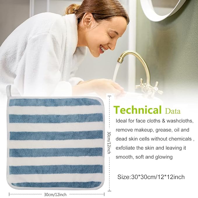 SINLAND Microfiber Facial Cloths Fast Drying Washcloth 12inch x 12inch Absorbent Face Wash Cloth Soft Makeup Remover Cloths