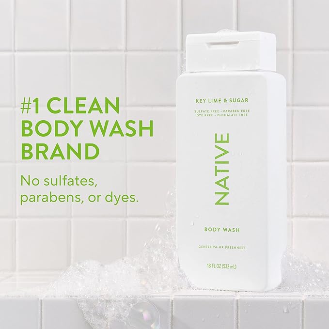 Native Body Wash Contains Naturally Derived Ingredients | For Women & Men, Sulfate, Paraben, & Dye Free Leaving Skin Soft and Hydrating | Key Lime & Sugar 18 oz