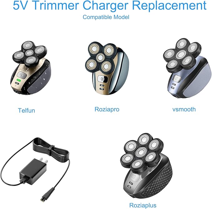 5V Power Cord for Freebird FlexSeries,Telfun, Roziapro, vsmooth, Roziaplus Electric Head & Body Hair Shaver Charger Replacement Electric Shaver Trimmer AC Power Adapter for Telfun Power Supply