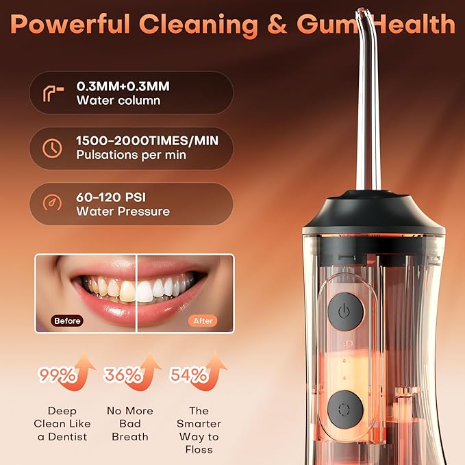 Water Flosser, Water Dental Flosser Pick for Teeth, 300ML IPX7 Waterproof Oral Irrigator, 3 Modes 4 Replaceable Jet Tips, Professional Flossing Cleaning Picks for Home Travel Gums, Braces Care