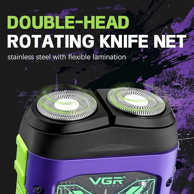 VGR 344 Mini Electric Shaver - USB Rechargeable Dual-Ring Rotary Razor, Portable IPX6 Wet/Dry Waterproof Face Shavers for Men, 8000 RPM Travel Electric Razor with Magnetic Cutter, Purple