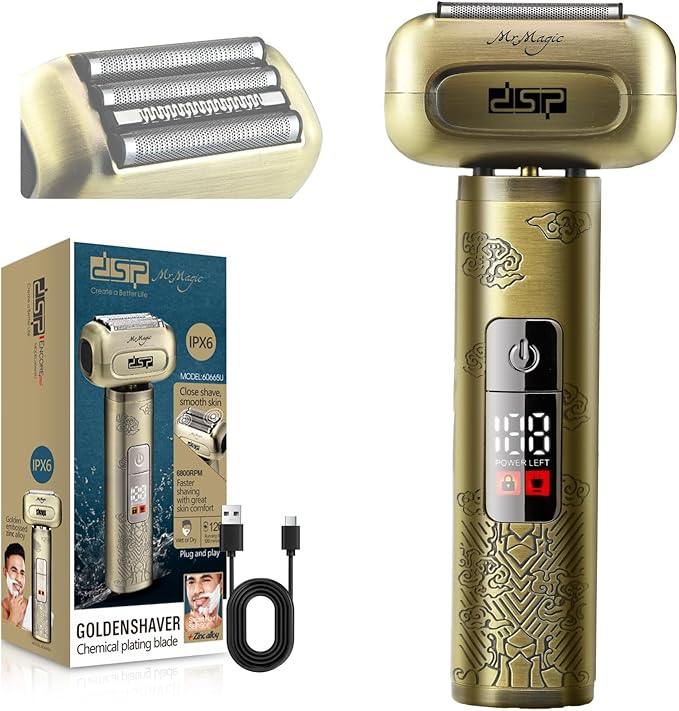 DSP Electric Shavers for Men, IPX6 Waterproof, Type-C, Rechargeable Shaver, 4-Blade Cutting System, Electric Foil Shaver, Travel Lock (Bronze)
